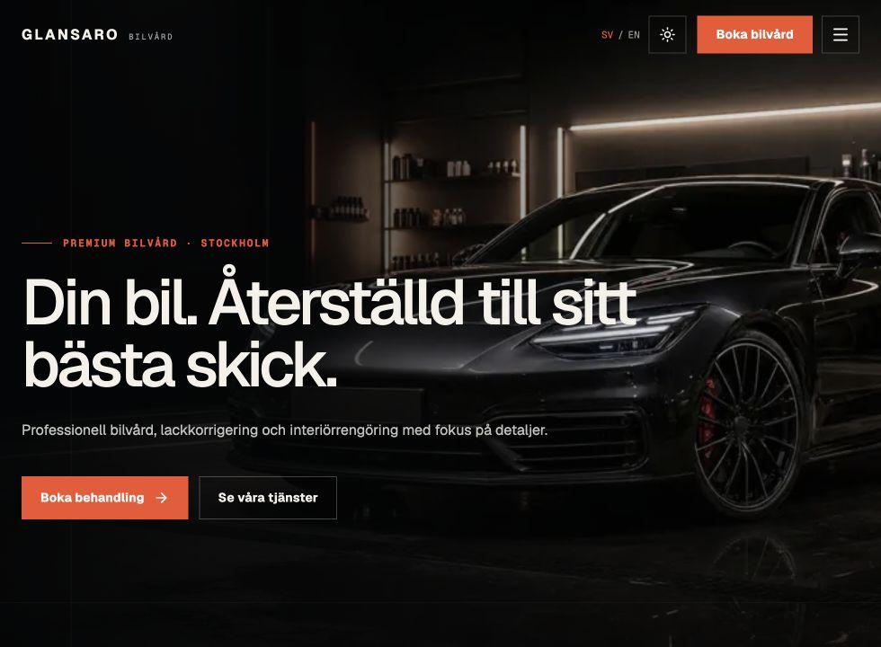 Startsidan för Glansaro Bilvård