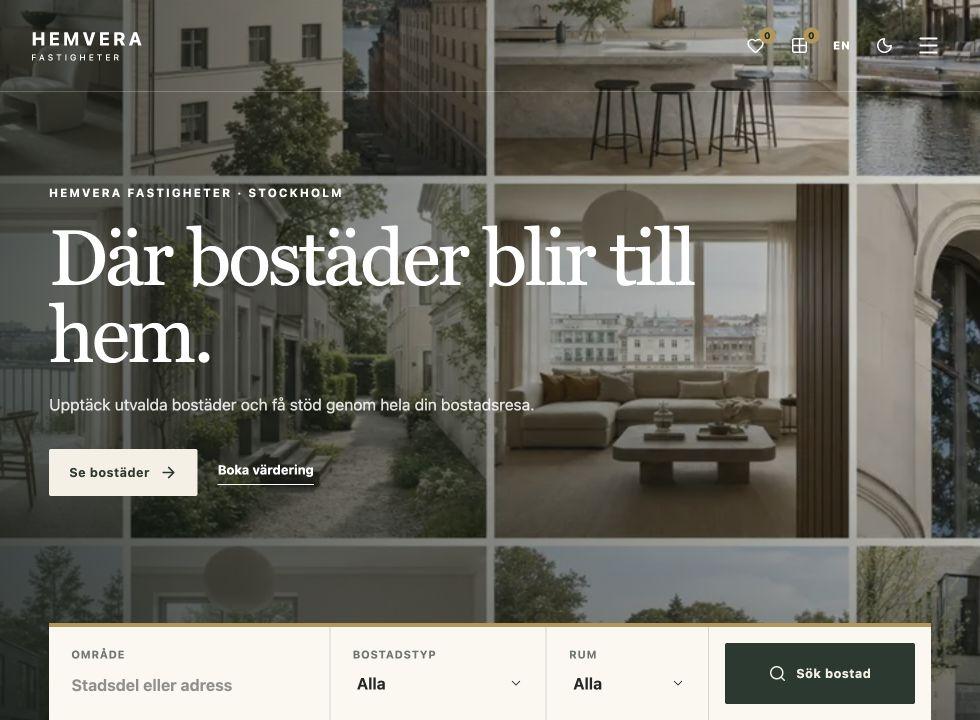Startsidan för Hemvera Fastigheter